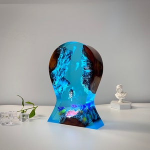 Epoxy Resin Lamp,Whale shark and divers headphone stand,Resin art lamp,resin night light,Birthday gifts for him,Handmade gift. image 9