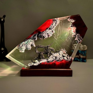 Valentijnscadeau klant, handgemaakte harslamp, dioramaharsepoxy, epoxy- en houten nachtverlichting, tafellamp, verjaardagscadeau, handgemaakt cadeau