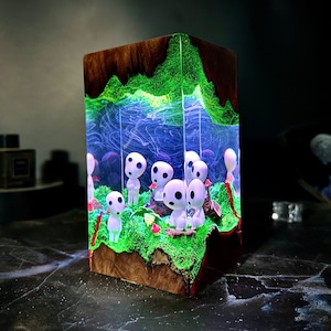 Custom Kodama Forest Spirits resin lamp,Kodama Tree Spirit,Desk Decor,Japanese Folklore,custom resin lamp,gift for Kids,Gift for anime fans image 1