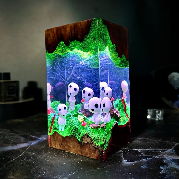 Custom Kodama Forest Spirits resin lamp,Kodama Tree Spirit,Desk Decor,Japanese Folklore,custom resin lamp,gift for Kids,Gift for anime fans