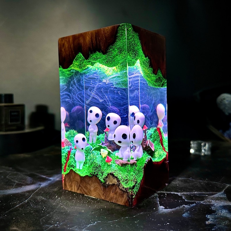 Custom Kodama Forest Spirits resin lamp,Kodama Tree Spirit,Desk Decor,Japanese Folklore,custom resin lamp,gift for Kids,Gift for anime fans image 1