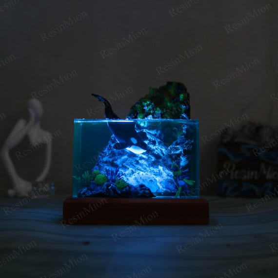 Orca Whale and Diver Resin Lamp, Killer Whale Night Light,epoxy