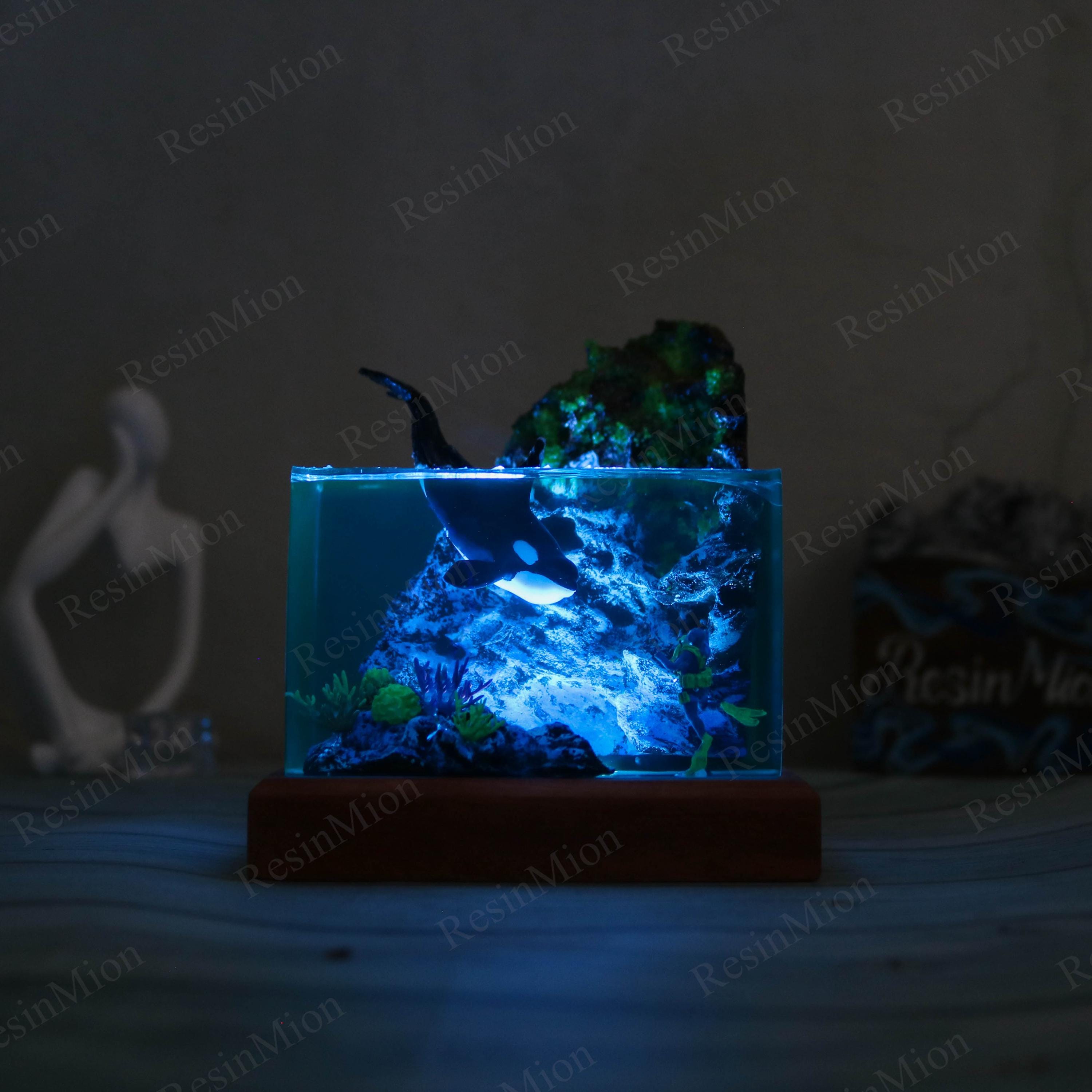Orca Whale and Diver Resin Lamp, Killer Whale Night Light,epoxy
