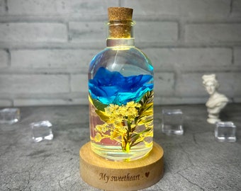 Blue rose resin lamp,Rose epoxy resin night light,Epoxy resin wooden table lamp,Christmas gift,gift for her,Valentine gift,gift for friend