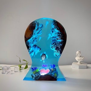 Epoxy Resin Lamp,Whale shark and divers headphone stand,Resin art lamp,resin night light,Birthday gifts for him,Handmade gift. Turtle