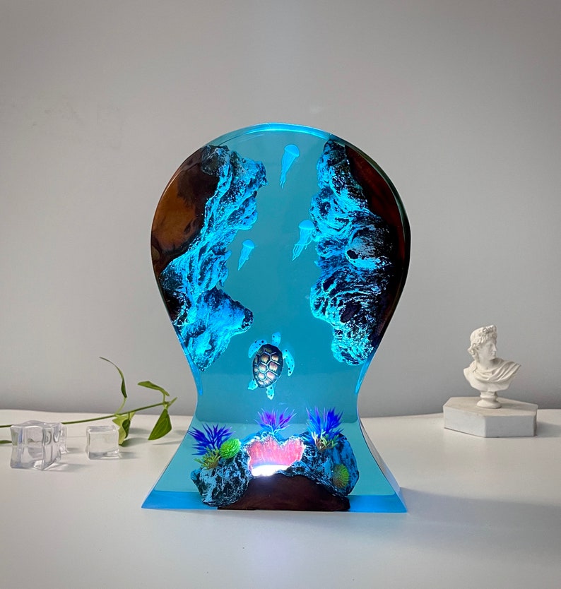 Epoxy Resin Lamp,Whale shark and divers headphone stand,Resin art lamp,resin night light,Birthday gifts for him,Handmade gift. Turtle