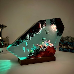 Mutter und Baby Manta Rochen Lampe, Epoxidharz und Holz Nachtlichter, Beleuchtung Wohnkultur, Weihnachtsgeschenk, Halloween Geschenk, Schwester Geschenk, Bruder Geschenk.