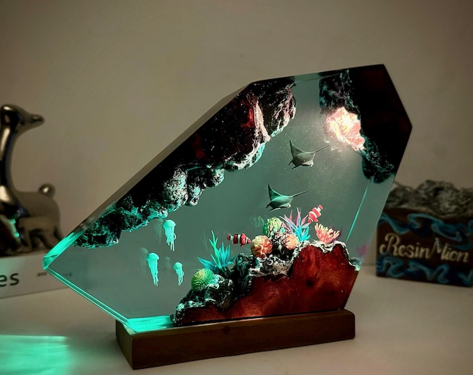 Mother and Baby Manta Rays Lamp,epoxy and Wooden Night Lights,lighting ...