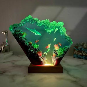 Dolphin and Mermaid Resin Lamp,Custom Night Light,Art Decor Lamp,Resin Wood Art Lamp,Personalized Night Light,living room decor,Home decor