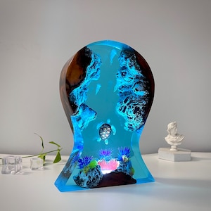 Epoxy Resin Lamp,Whale shark and divers headphone stand,Resin art lamp,resin night light,Birthday gifts for him,Handmade gift. image 1