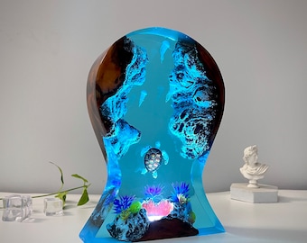 Epoxy Resin Lamp,Whale shark and divers headphone  stand,Resin art lamp,resin night light,Birthday gifts for him,Handmade gift.