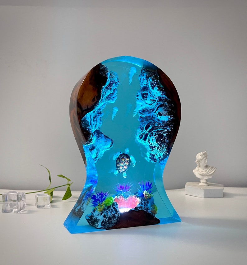 Epoxy Resin Lamp,Whale shark and divers headphone stand,Resin art lamp,resin night light,Birthday gifts for him,Handmade gift. image 1