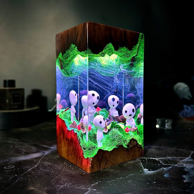 Custom Kodama Forest Spirits resin lamp,Kodama Tree Spirit,Desk Decor,Japanese Folklore,custom resin lamp,gift for Kids,Gift for anime fans image 2