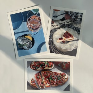 3-er Set illustrierter Postkarten, Kunstdruck