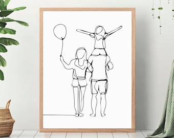Familie Linie Kunst, Linie Kunstdruck, Familien Poster, Mama Papa und Kind Kunstdruck, minimalistische Wandkunst, Familiendruck, Kinderzimmer Kunst, herunterladbar