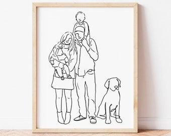 Family Line Art, Minimalist Illustration, Family Portrait, Printable Line Art, Family Gift, Anniversary Gift, Minimalist Wall Art, Line Art