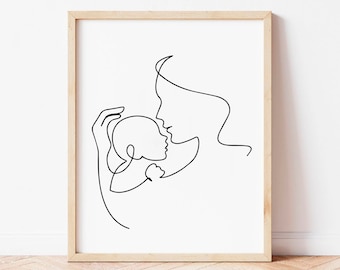 Impression mère et bébé, maman et bébé, dessin au trait, cadeau nouveau-né, cadeau pour nouveau bébé, cadeau pour maman, cadeau de baby shower, dessin au trait imprimable, art pour chambre d'enfant