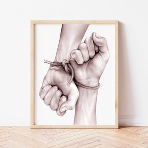 Holding Hands Wall Art, Tied Hands Print, Line Drawing Print, Hands Drawing, Hands Art, Couple Hands Print, Unique Gift, Printable Wall Art.