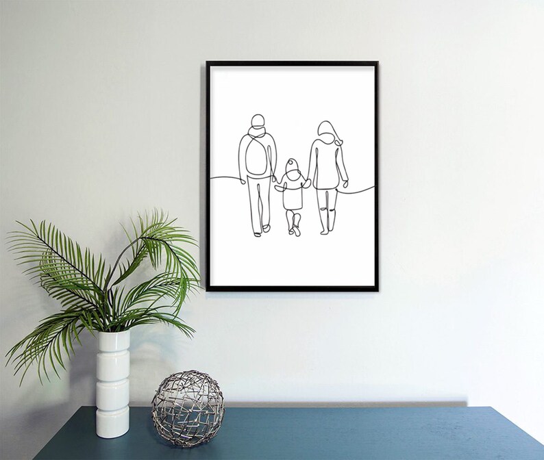 Line Art Print, Family Line Art, Mom Dad and Child Art Print, Family ...