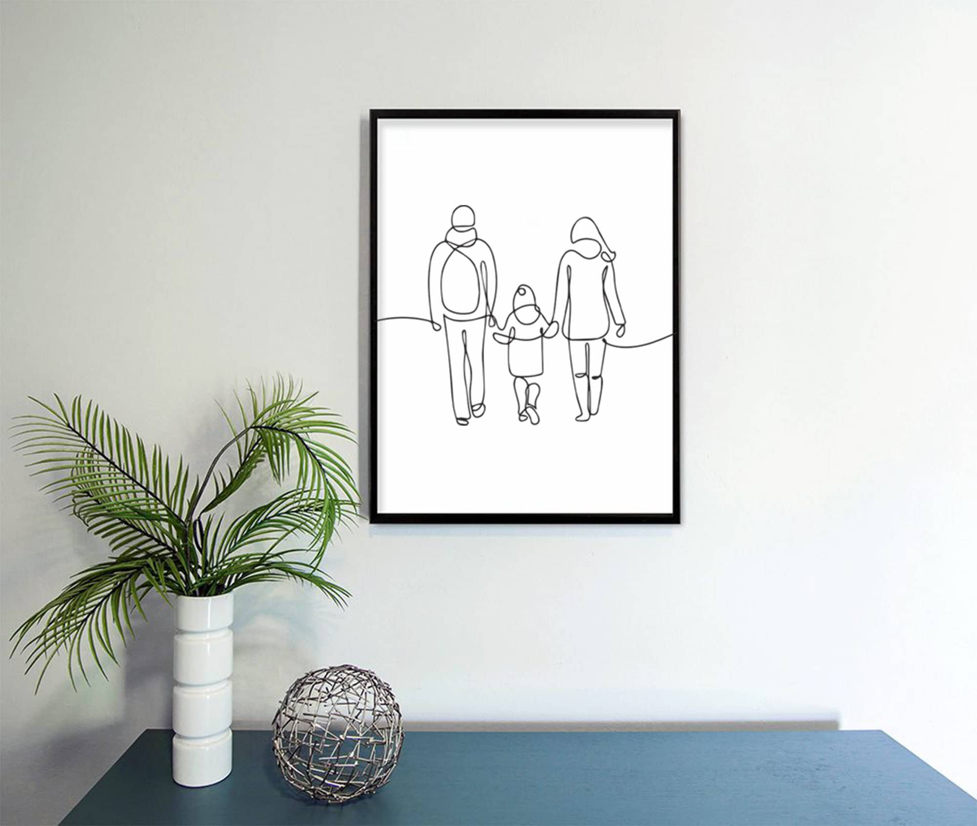 Line Art Print, Family Line Art, Mom Dad and Child Art Print, Family ...