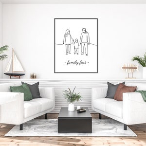 Line Art Print, Family Line Art, Mom Dad and Child Art Print, Family ...