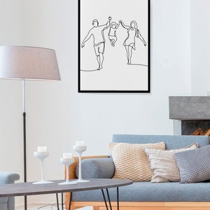 Line Art Print, Mom Dad and Child Art Print, Family Poster, Family Line ...