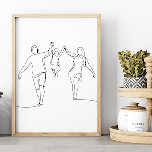 Line Art Print, Mom Dad and Child Art Print, Family Poster, Family Line ...