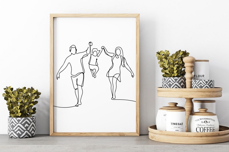 Line Art Print, Mom Dad and Child Art Print, Family Poster, Family Line ...