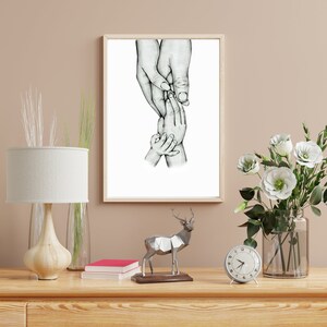 Family Line Art, Mum, Dad and baby Line Print, Family Holding Hands Printable, Holding Hands Wall Art, Printable Wall Art, Digital Prints. image 3