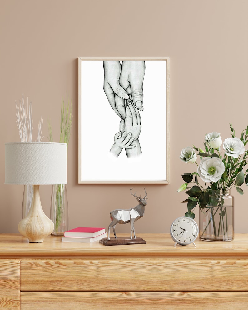 Family Line Art, Mum, Dad and baby Line Print, Family Holding Hands Printable, Holding Hands Wall Art, Printable Wall Art, Digital Prints. image 3