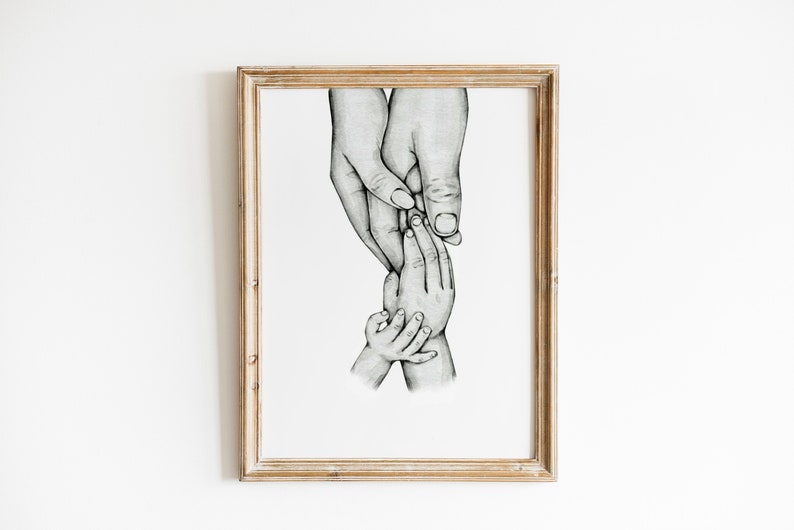 Family Line Art, Mum, Dad and baby Line Print, Family Holding Hands Printable, Holding Hands Wall Art, Printable Wall Art, Digital Prints. image 1