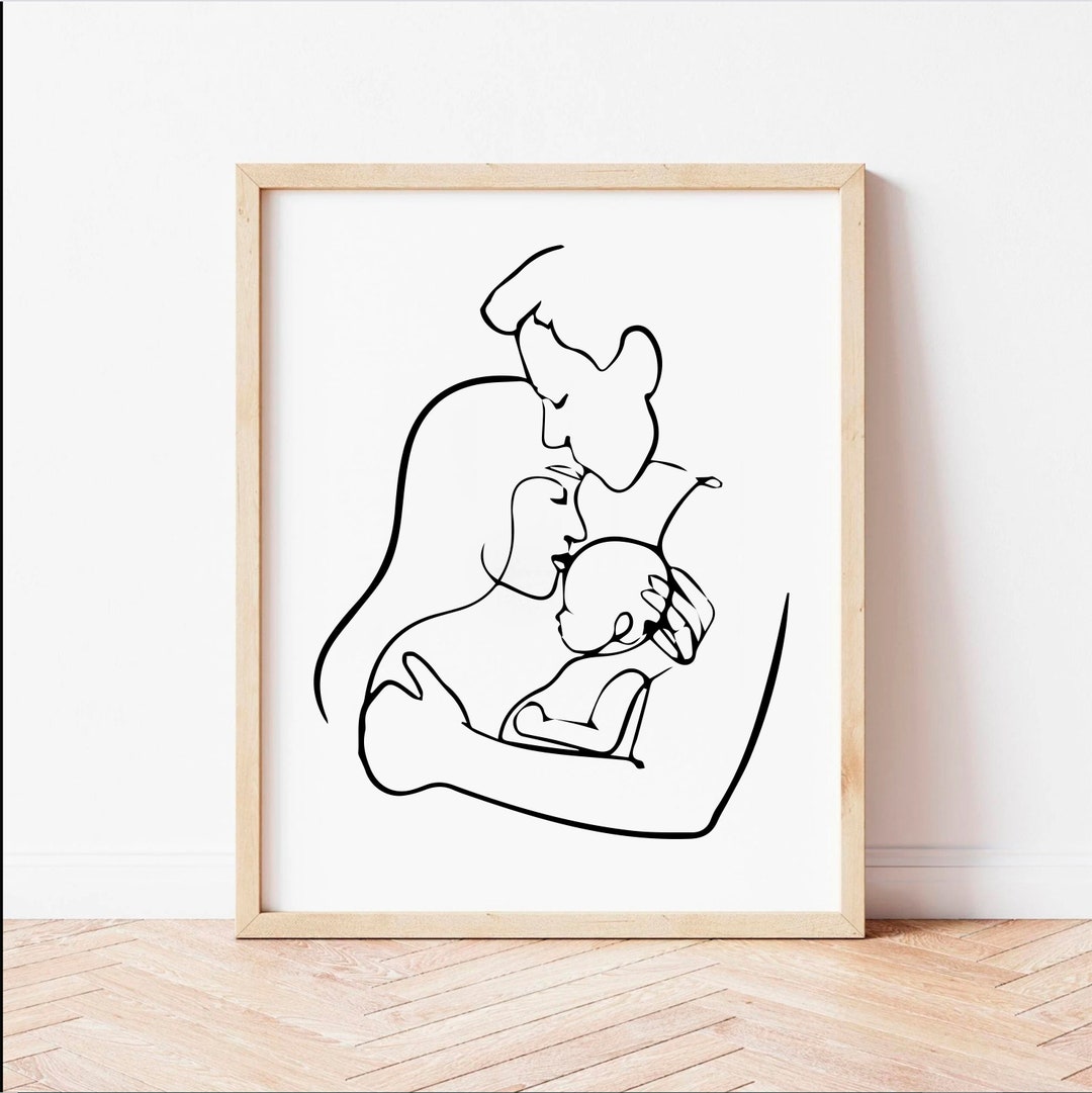 Line Art Print, Mum,dad and Baby Line Print, Newborn Gift, Family Line ...