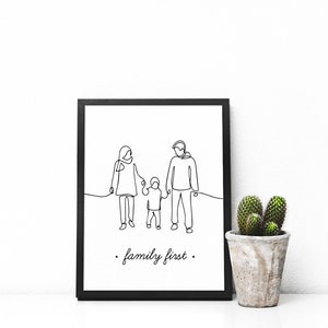 Line Art Print, Family Line Art, Mom Dad and Child Art Print, Family ...