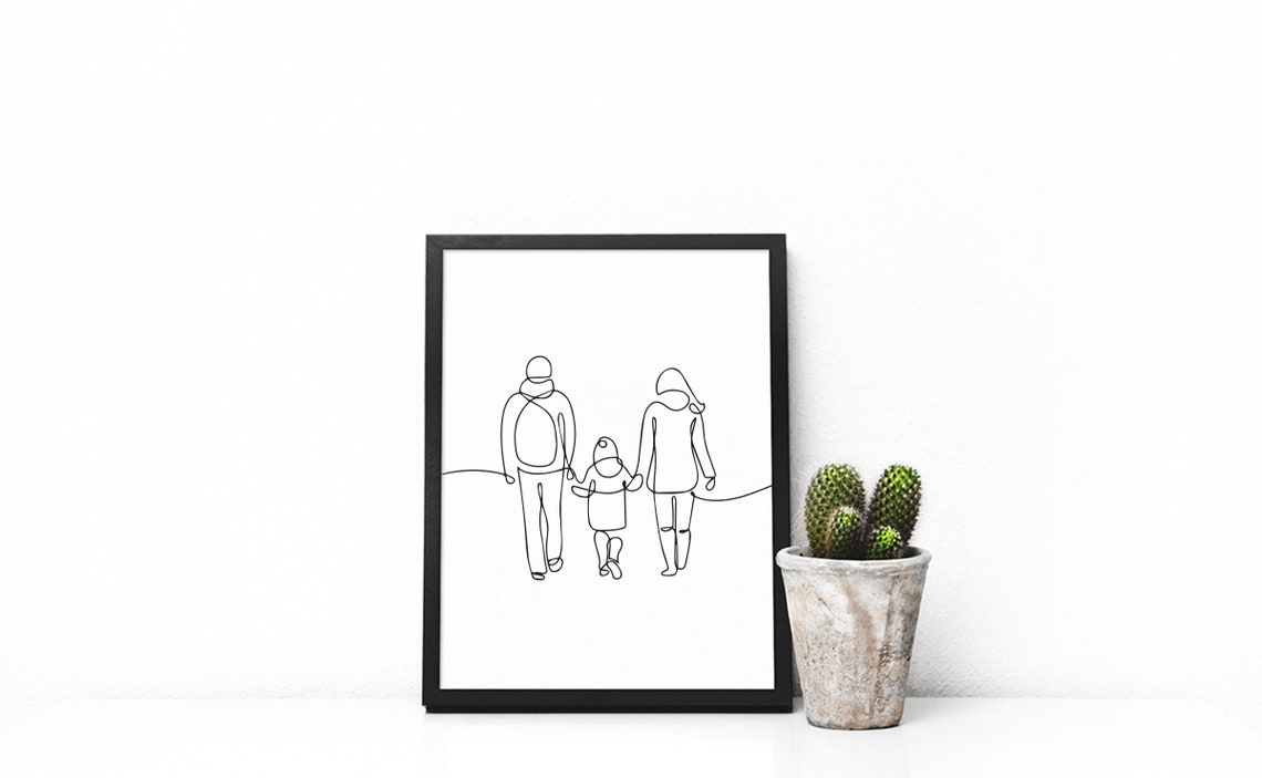 Line Art Print, Family Line Art, Mom Dad and Child Art Print, Family ...
