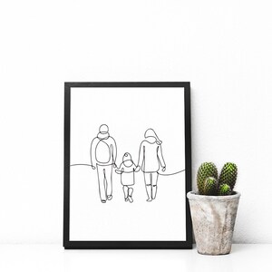 Line Art Print, Family Line Art, Mom Dad and Child Art Print, Family ...