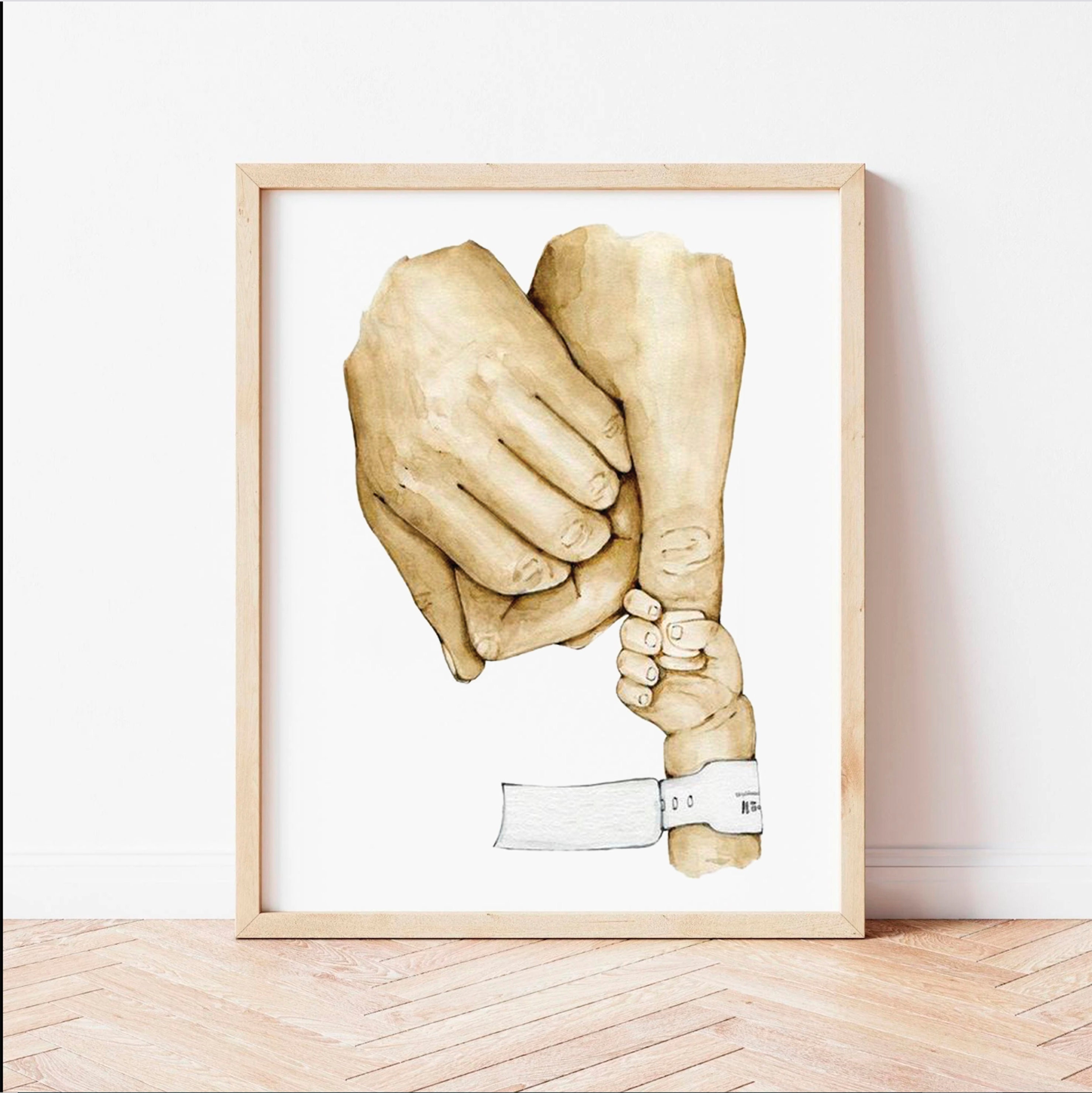 Mum Dad and Baby Holding Hands Wall Art UK