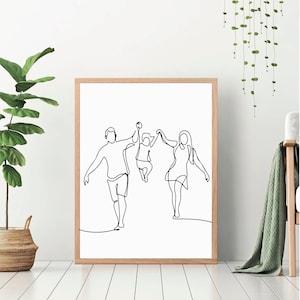 Line Art Print, Mom Dad and Child Art Print, Family Poster, Family Line ...
