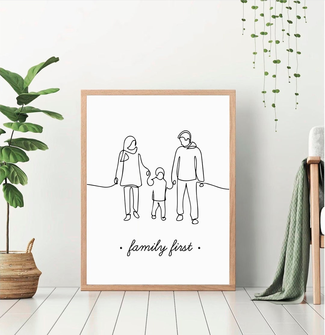Line Art Print Family Line Art Mom Dad and Child Art Print - Etsy