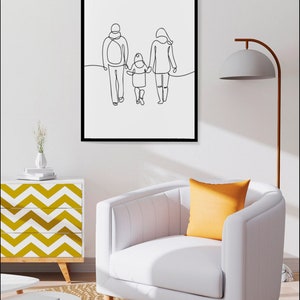 Line Art Print, Family Line Art, Mom Dad and Child Art Print, Family ...