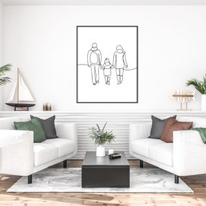 Line Art Print, Family Line Art, Mom Dad and Child Art Print, Family ...