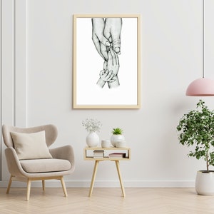 Family Line Art, Mum, Dad and baby Line Print, Family Holding Hands Printable, Holding Hands Wall Art, Printable Wall Art, Digital Prints. image 2