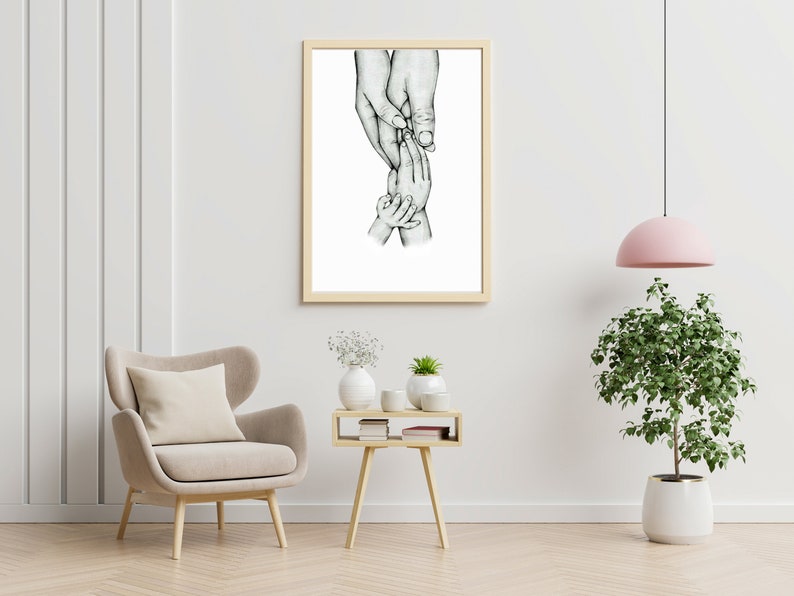 Family Line Art, Mum, Dad and baby Line Print, Family Holding Hands Printable, Holding Hands Wall Art, Printable Wall Art, Digital Prints. image 2