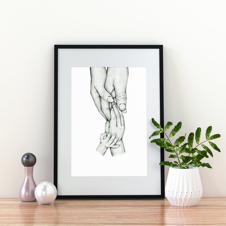 Family Line Art, Mum, Dad and baby Line Print, Family Holding Hands Printable, Holding Hands Wall Art, Printable Wall Art, Digital Prints. image 5