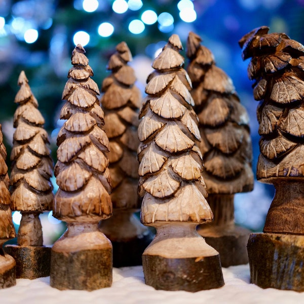 Beautiful hand carved wooden pine / fir / Christmas tree ornaments/decoration. Festive, nature