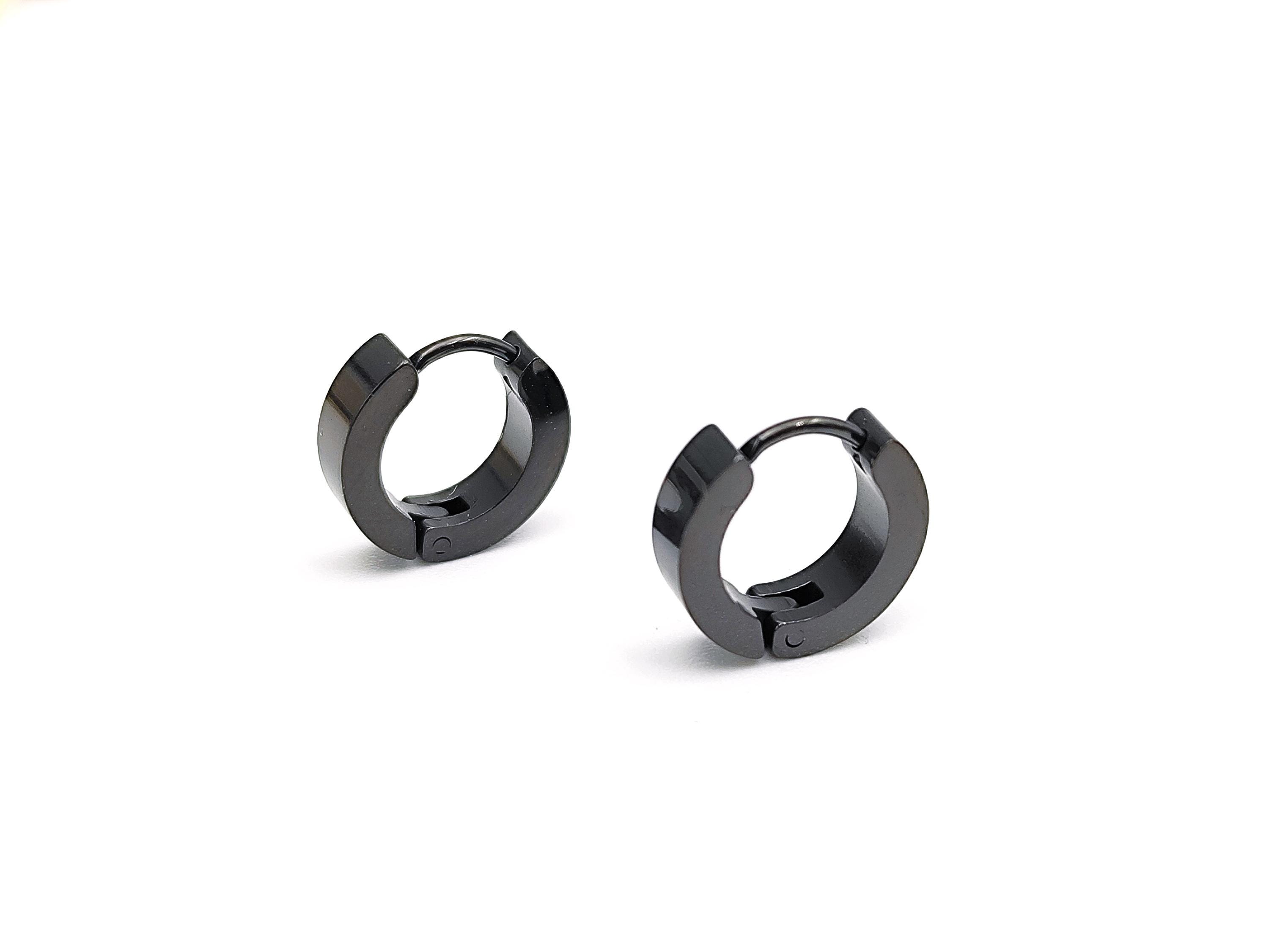 Boucles D'oreilles Créoles Noires Percées 4,5 Cm Diamètre - Occasion En Parfait état