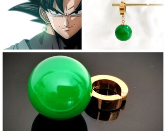 Orecchini Potara orecchini verde scuro ispirati a Dragon Ball goku neri con clip senza foratura