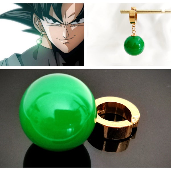 Potara-Ohrringe, dunkelgrüne Ohrringe, inspiriert von Dragon Ball Goku, schwarz, mit Clip ohne Bohren