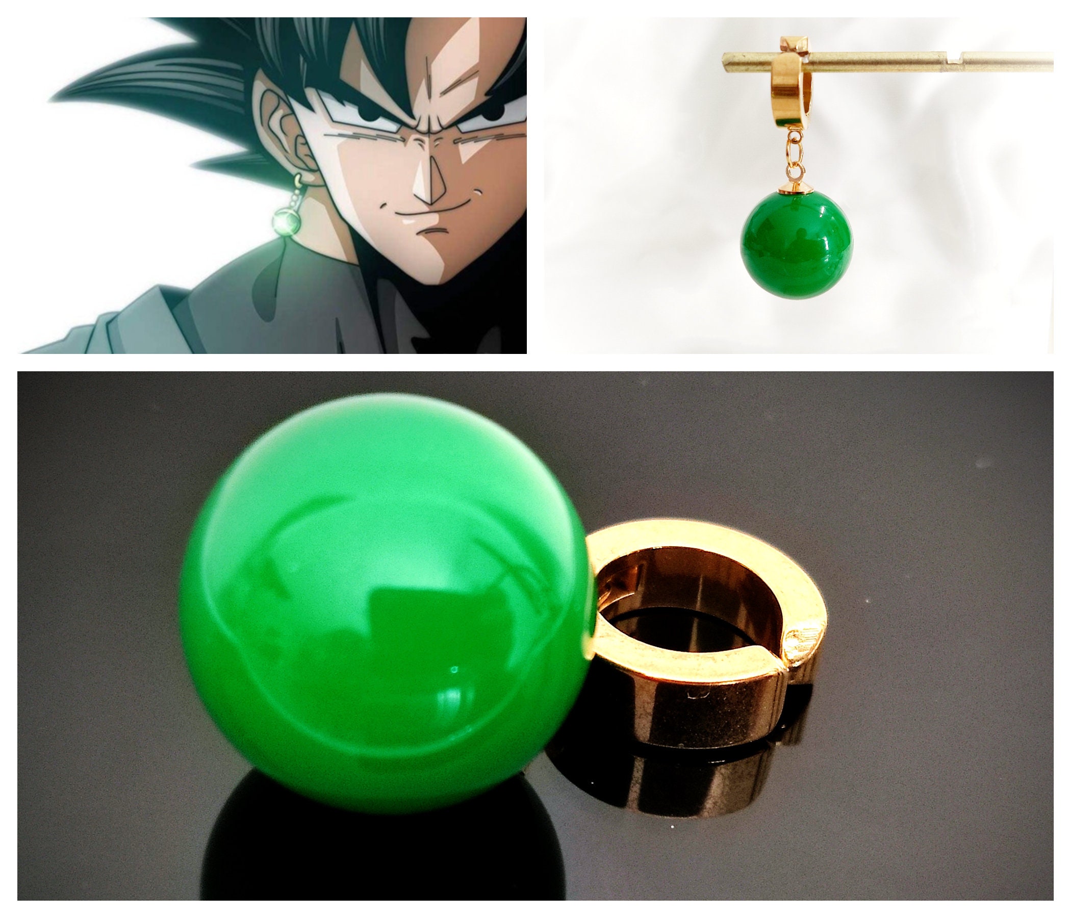  Anime Cartoon Resin Vegetto Potara Ball Black Son Goku Zamasu  Cos Earrings Ear Clip Cuff For Man (Green + Yellow clip): Clothing, Shoes &  Jewelry