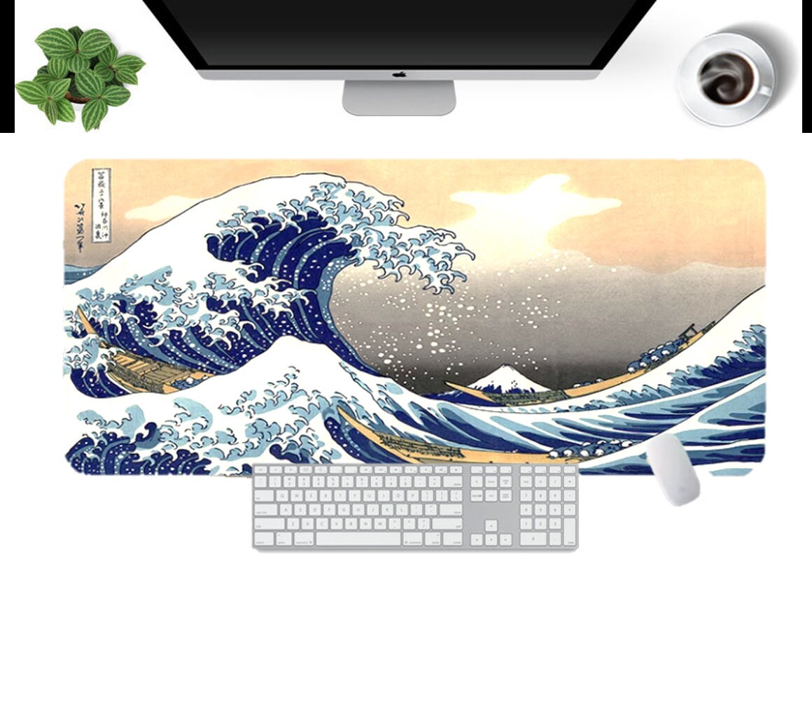 Grand tapis de souris japonais - Motif vague de mer - Noir - 3 mm  d'épaisseur - Base en caoutchouc antidérapante - 80 x 30 cm : :  Informatique