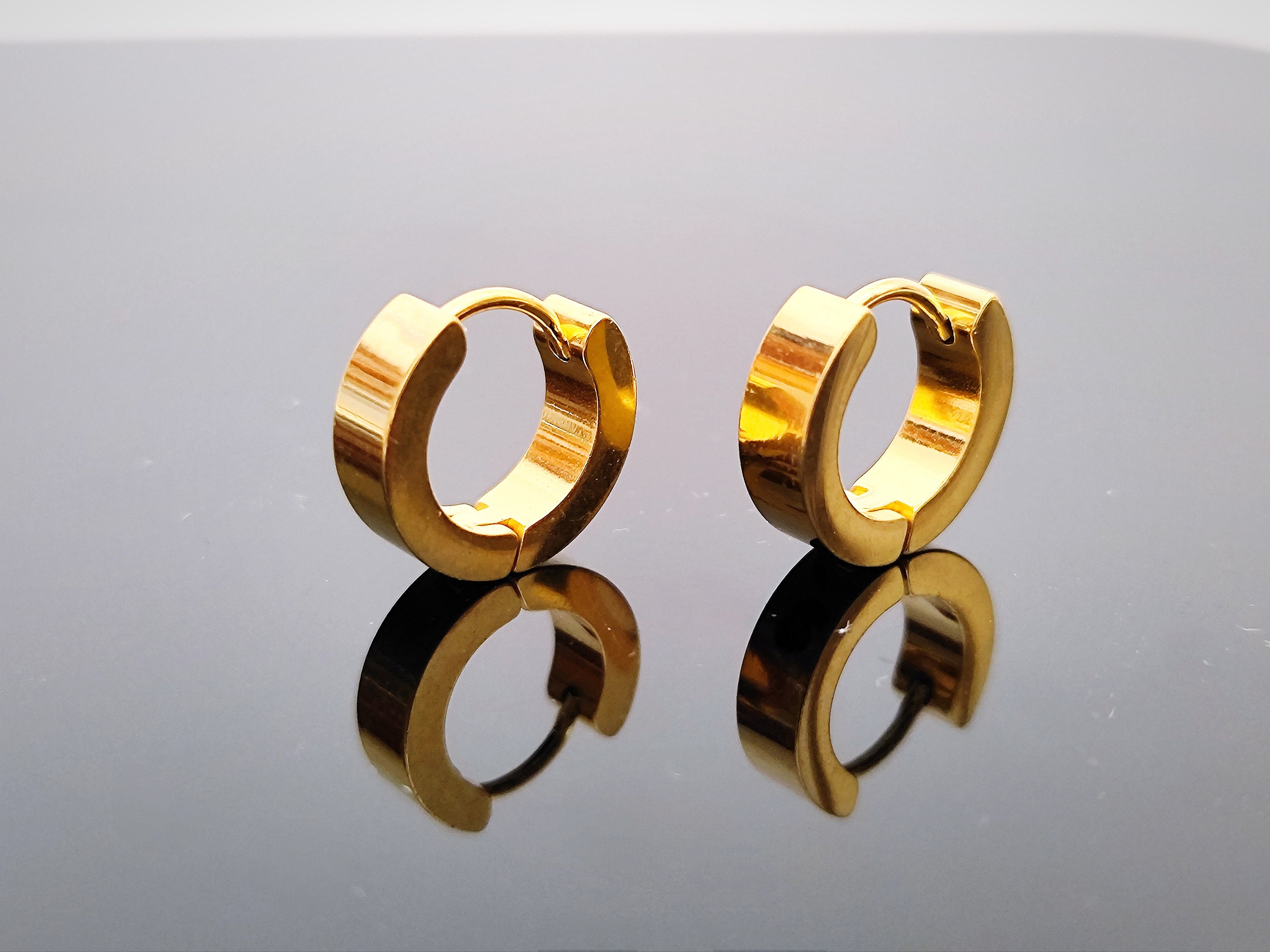Men's Earrings, Golden Circles, Pierced Hoops, Inspired by the